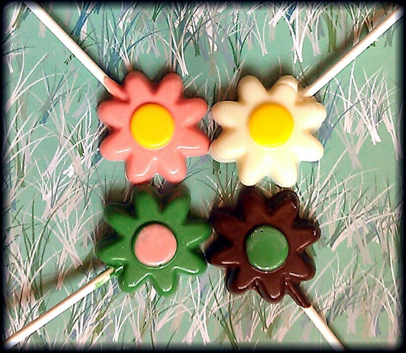 Easter chocolate candypops -  flower- wrapped favor stick loli pink yellow whitee colors or assorted perfect parties mom mothers day
