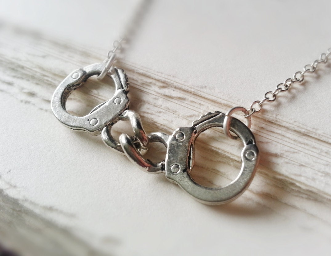 Silver Handcuffs Necklace Fifty Shades Of Grey Necklace Handcuff Necklace Silver Handcuff Charm Necklace Silver Charm Jewelry Handcuff Charm
