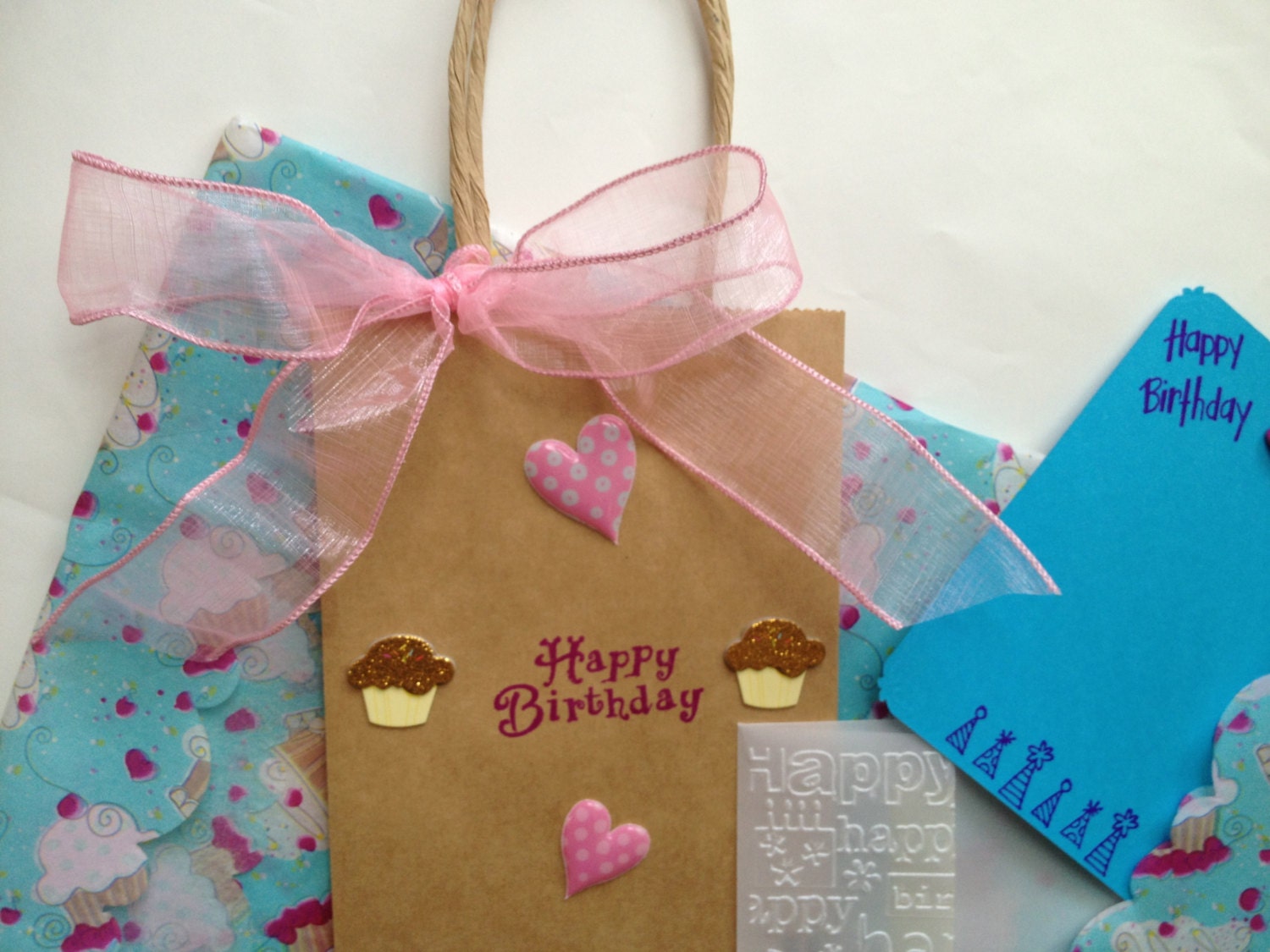 Happy Birthday Gift Bag - Tissue & Card with Envelope - Handmade