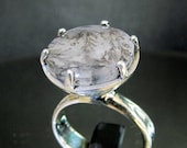 sterling silver gemstone ring with a huge round dendrite 10.5 ct marked 925 size 7 (GR109)