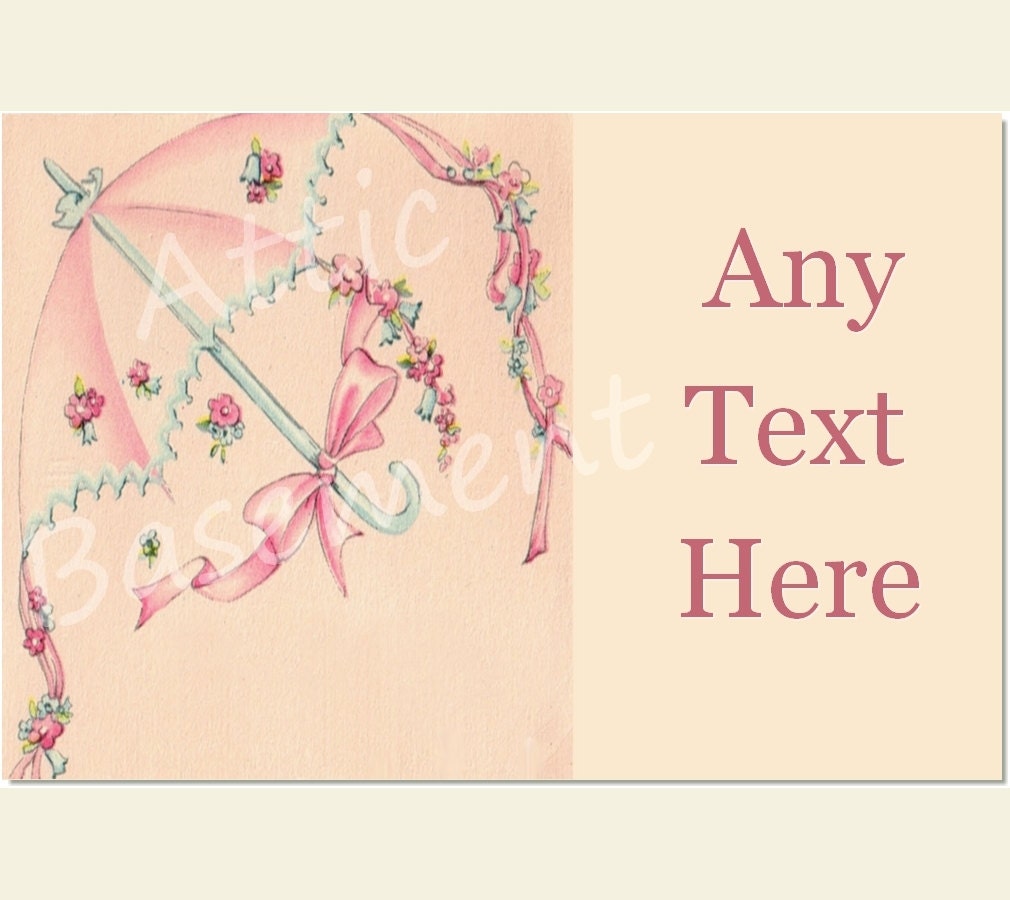 Buy gift tag template and ecards - Pink Parasol Ribbon Flowers Baby Bridal Shower Invite DIGITAL Printable Download epsteam