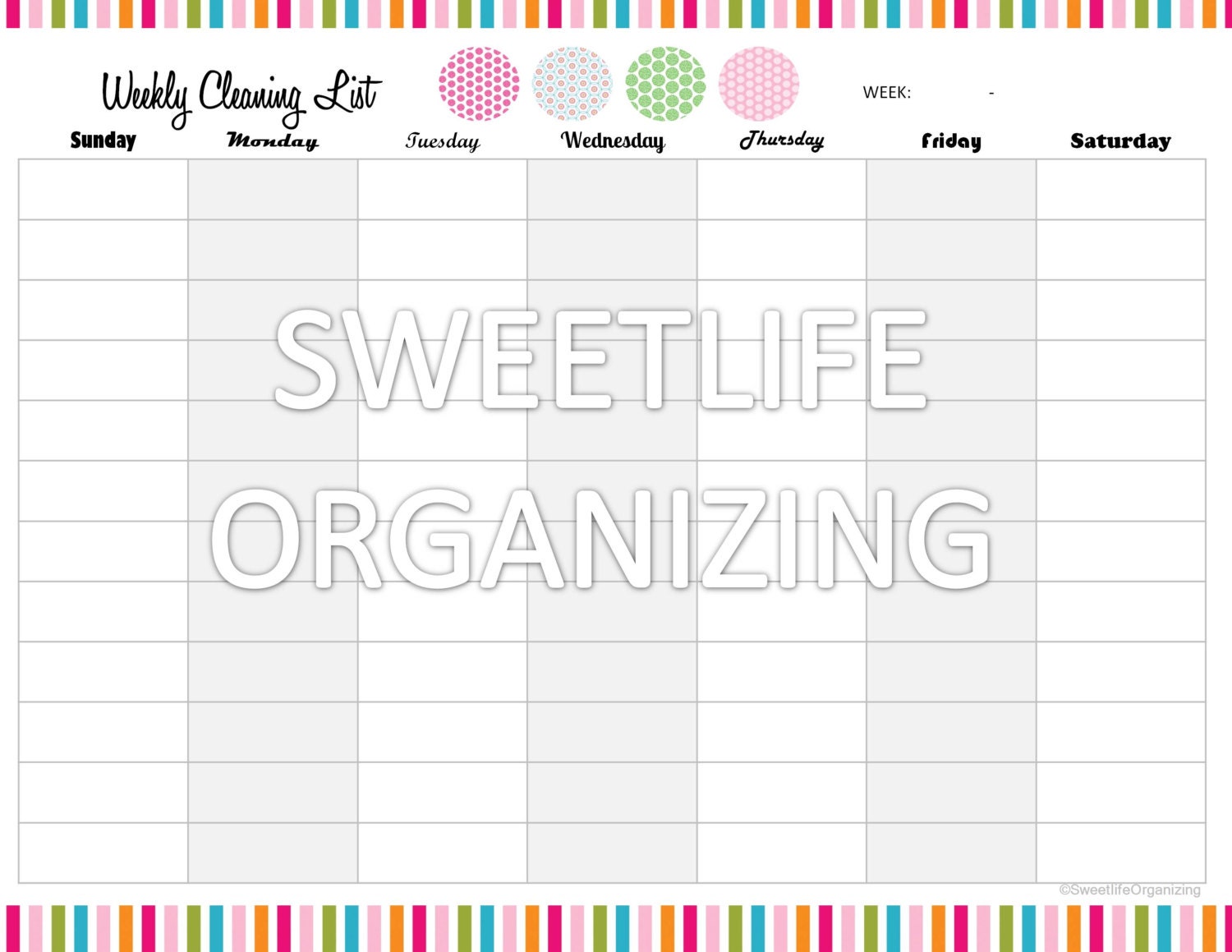 Weekly Cleaning Checklist - Tracker Worksheet - Digital Instant Download - Organizing Printable