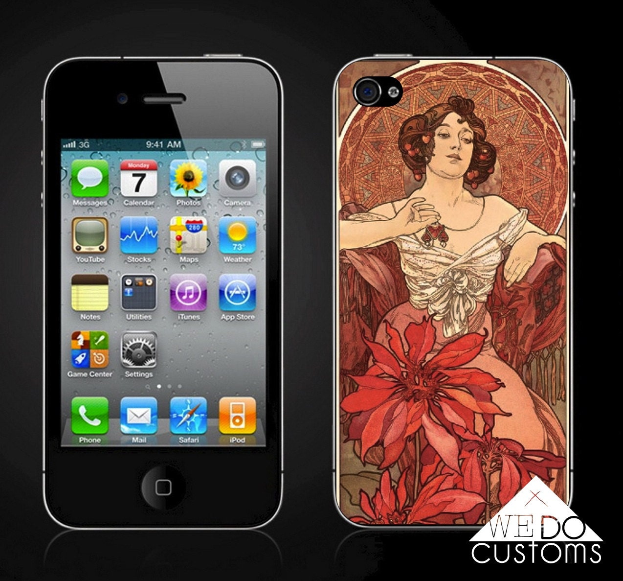 iPhone Cases - Mucha Art Nouveau Classic Vintage Retro Pin Up Painting Hard Cover Iphone 4 Iphone 5 Case Gifts Under 25
