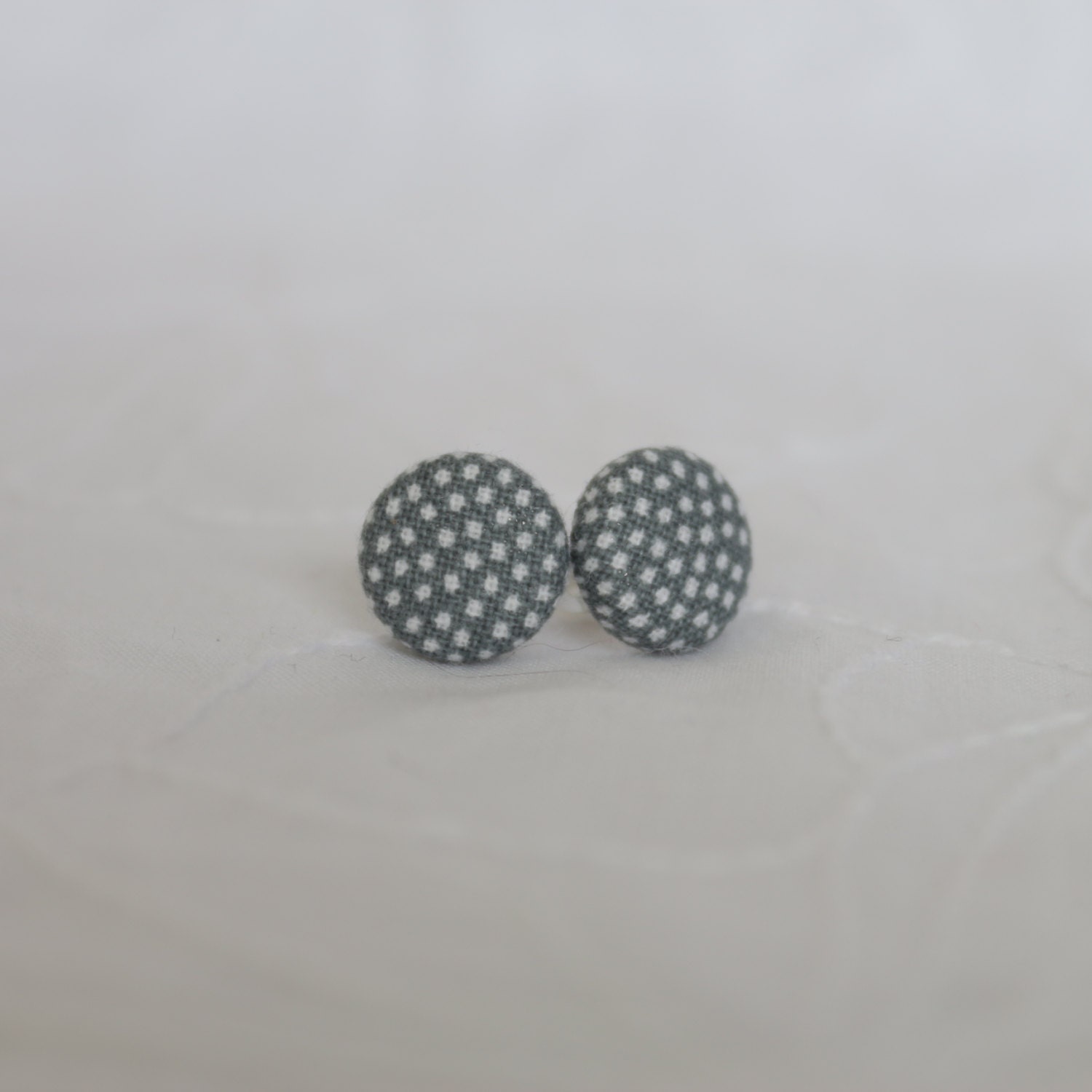Storm Cloud fabric covered button earrings