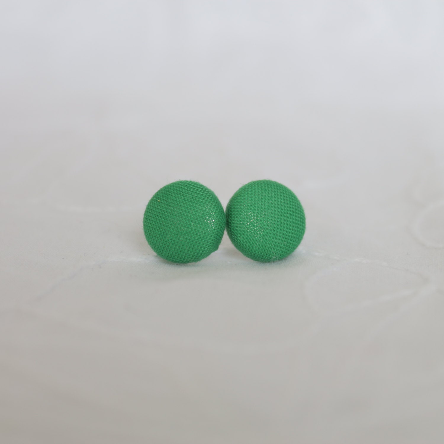 Kelly Green fabric covered button earrings