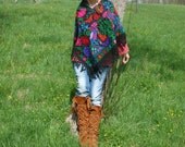 FLIRTY PEACOCK hand embroidered  mexican hippie folk art  poncho  woven  bohemian ethnic gypsy love woodstock flower