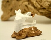 Gold Tipped Deer Mini Totem sculpture -White and GoldTipped Hand Painted polymer clay mixed media sculpture
