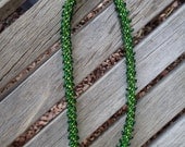 Green & Gold Beaded Kumihimo Necklace With Magatama Beads