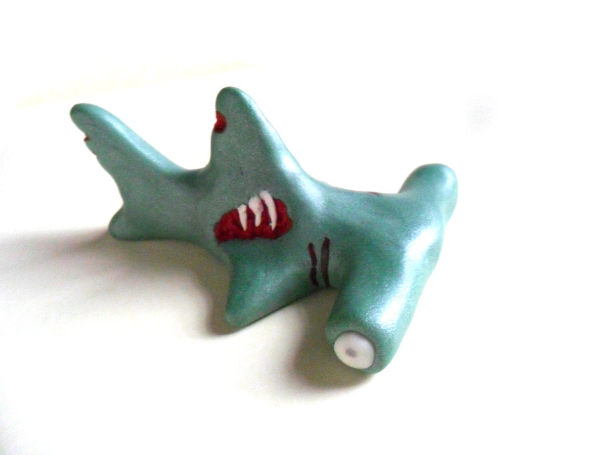 Zombie hammerhead shark figurine, undead fish in  polymer clay - ZombyZoo