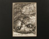 Original Scottish Cat  Ink Pen Drawing Paper Framed ACEO