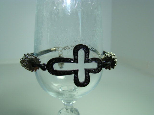 Black Leather Bracelet, Cross Bracelet, Charm Bracelet, Friendship Bracelet, Handmade Bracelet, Unisex Bracelet