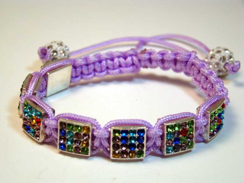 Square Swarovski Crystal Pave Disco Bead Macrame Bracelet, Shamballa Bracelet, Adjustable Bracelet, Friendship Bracelet Jewelry for Her