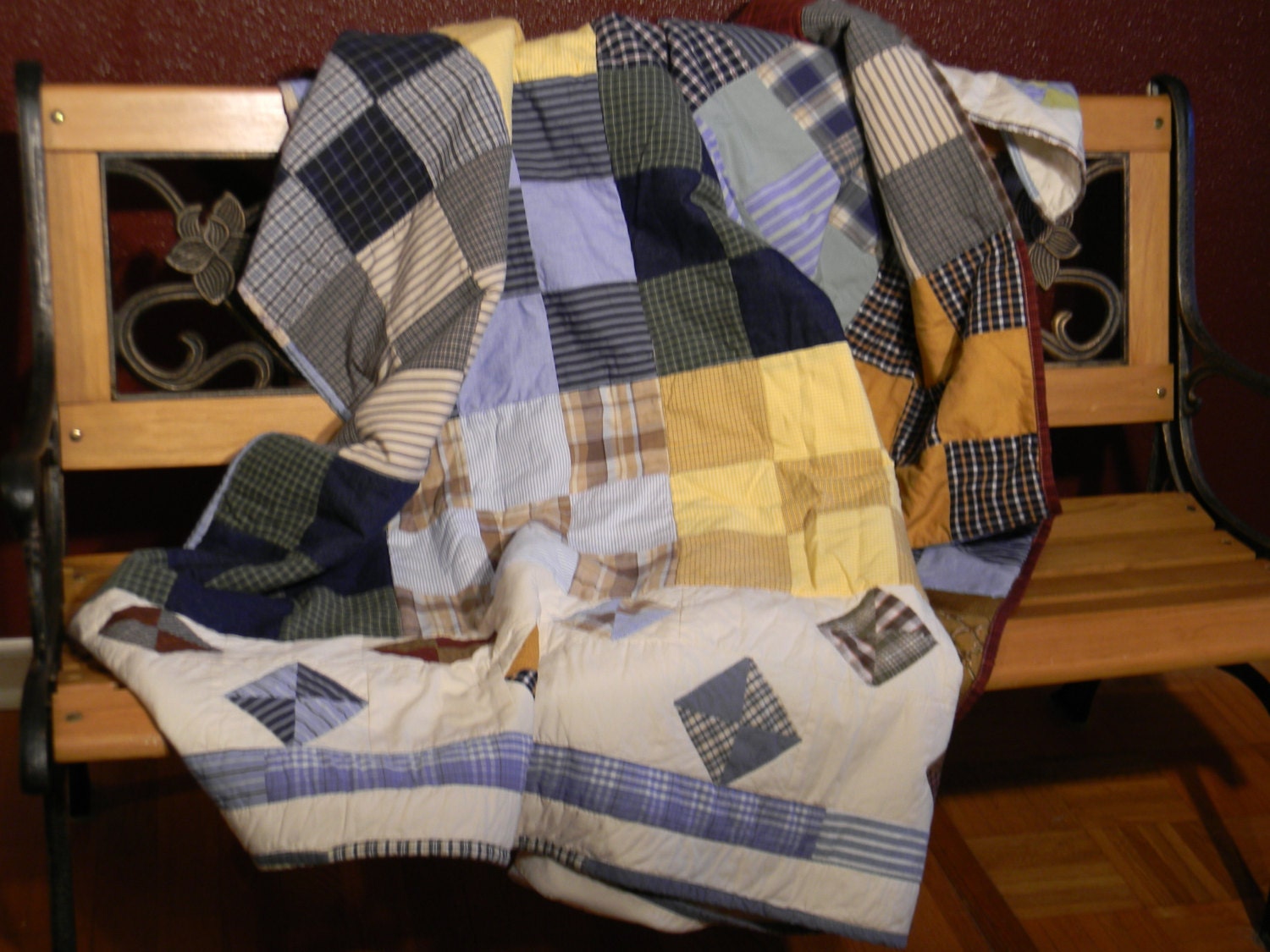 Dad's Shirt Handmade Twin Size Patch Quilt made of Recycled/ Upcycled Men's Shirts // Great Father's Day Gift