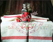 Heart, Sweetheart, Embroidery, Tea-Towel, Vintage Valentines Gift, Handmade Needlework, Kitchen Decor, Home Goods