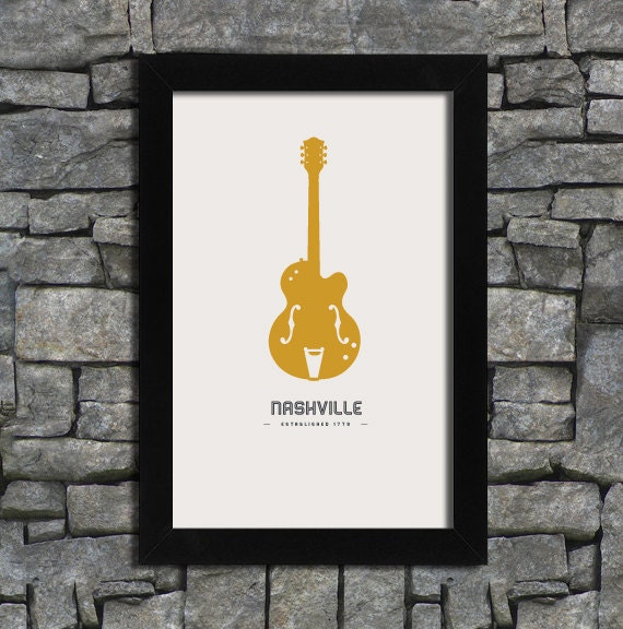 Nashville - Guitar - City Print Poster - 11x17