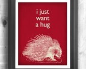 Porcupine art, Typographic poster, Quote art, inspirational print, wall decor, Digital print, Red sign - 11x14 - Typography