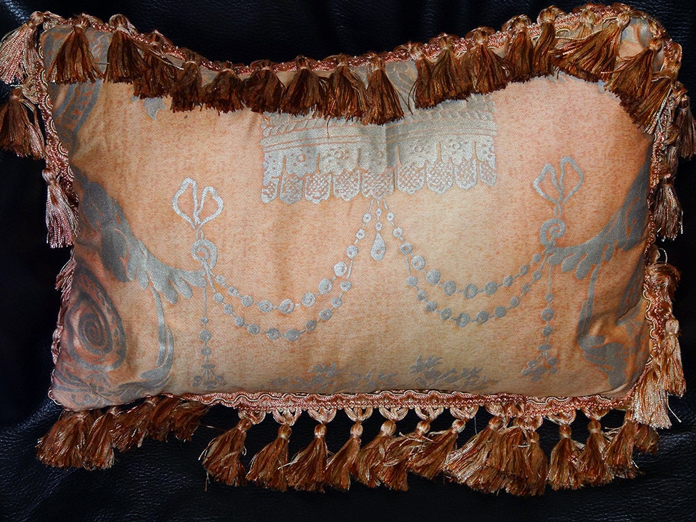 Fortuny Designer Pillow Cushion Lamballe Pattern Tassel Trim Handmade Vintage
