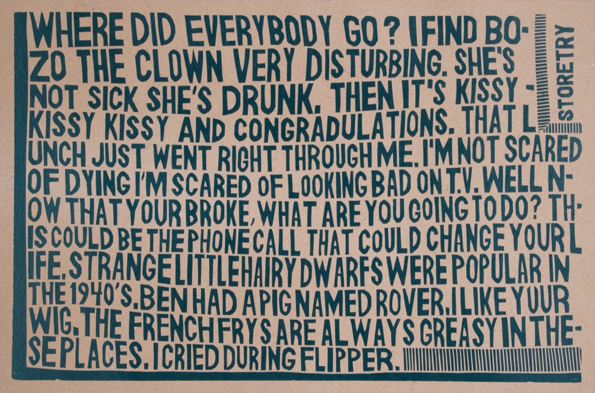 SHE'S NOT SICK Hand Printed Wood Block Poster