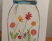 Mother's Day Card. 5x7 Hand Inked. One of A Kind. Spring Flowers in a Jar