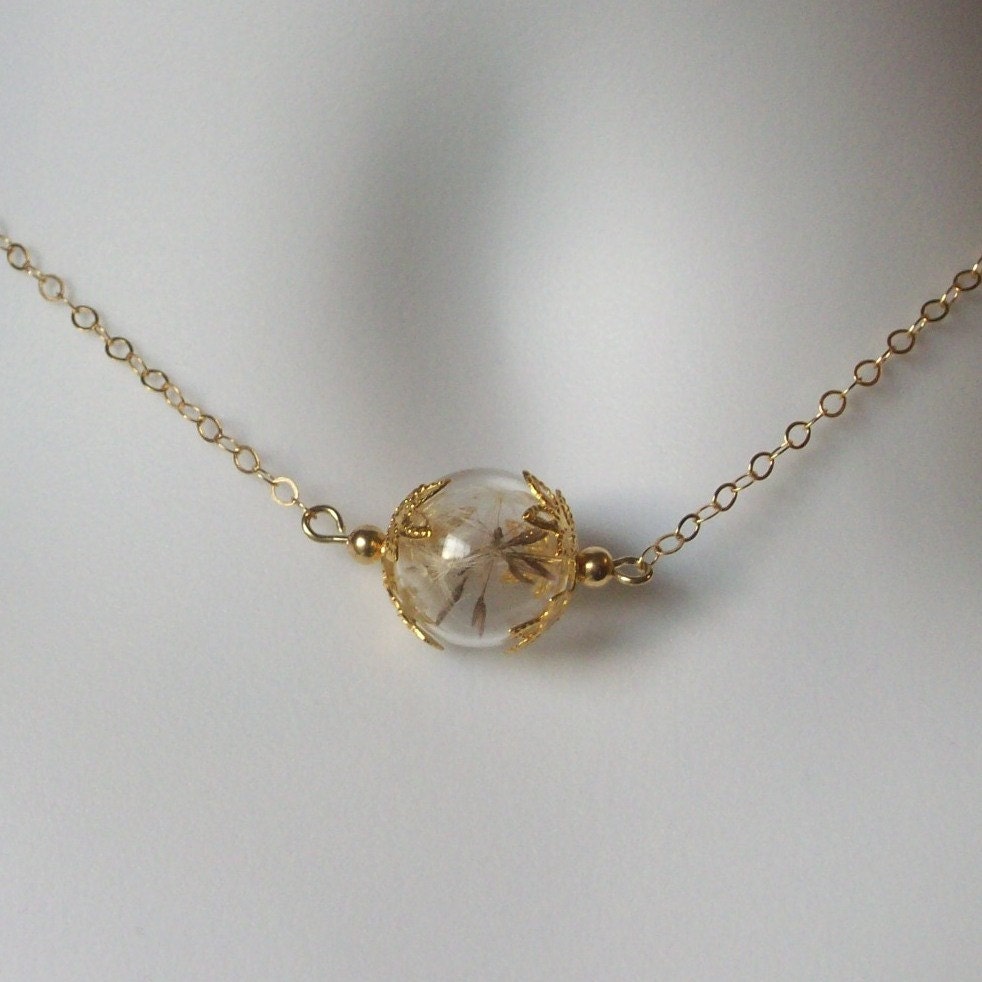 Wish Necklace - Gold Wishing Necklace - Dandelion Seed Necklace - Tiny Gold Necklace, Gold Filled Necklace, bridesmaid gifts, Christmas Gif