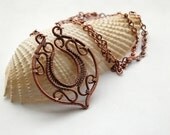 Wire wrapped, ooak, floral, heavy weight metal pendant - handcrafted, original copper jewelry