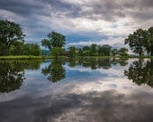 Reflection of summer storm clouds in a pond at Stewart Park, Ithaca, New York. - Nature Fine Art Print or Gallery Wrap Canvas