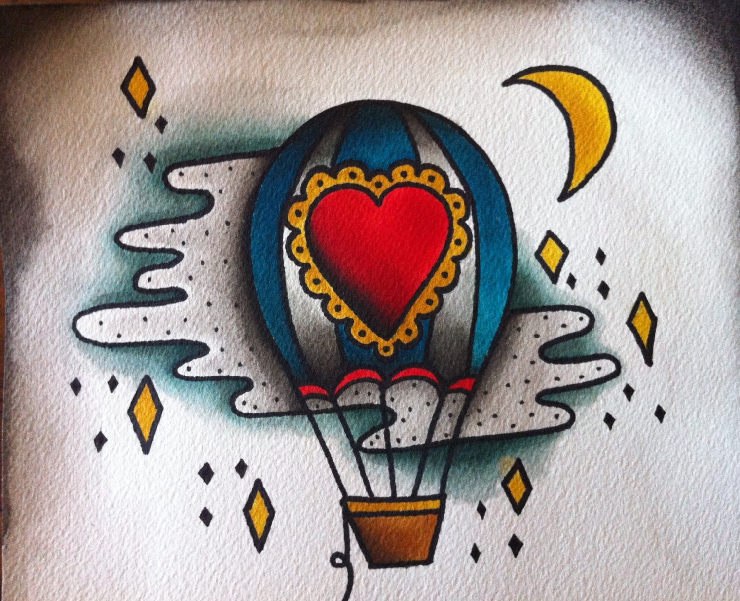 hot air balloon print II painting water color heart art
