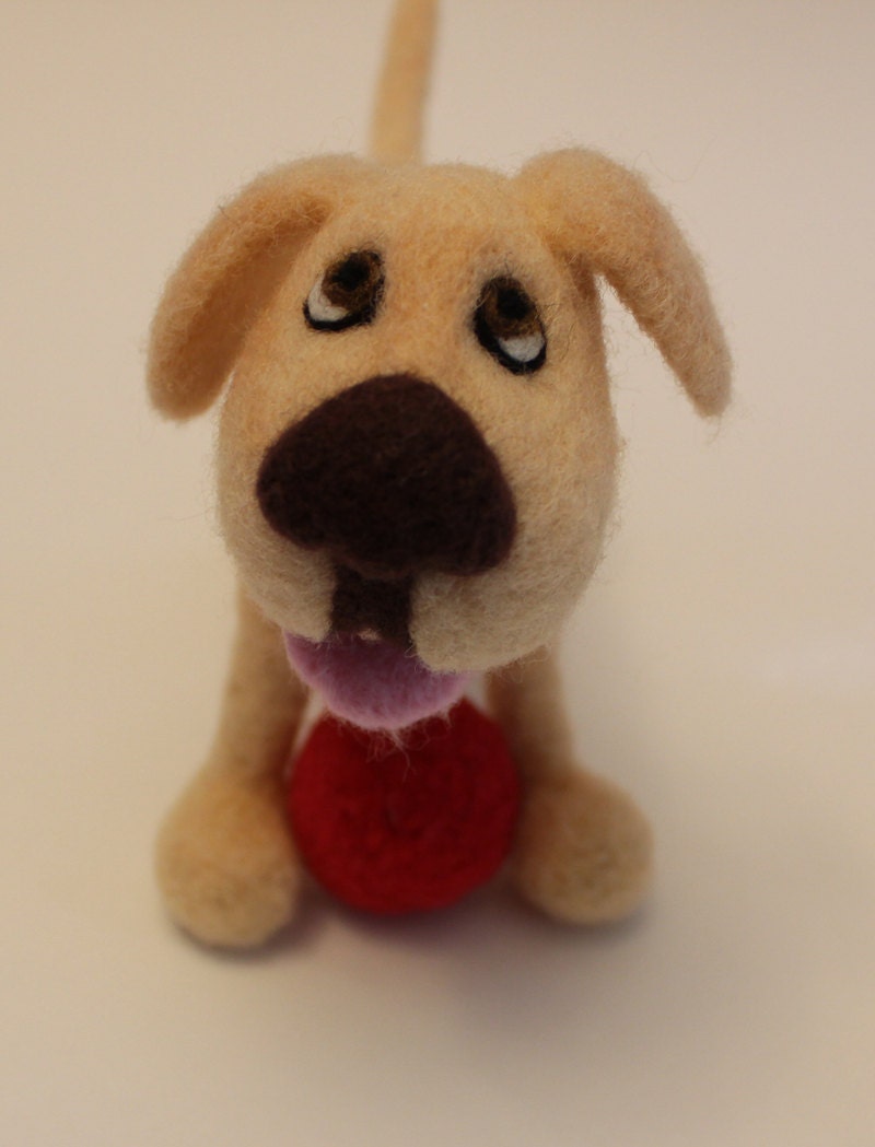 Petey-Felted Wool Dog-Needlecraft-Soft Sculpture-Fiber Art-Free Book