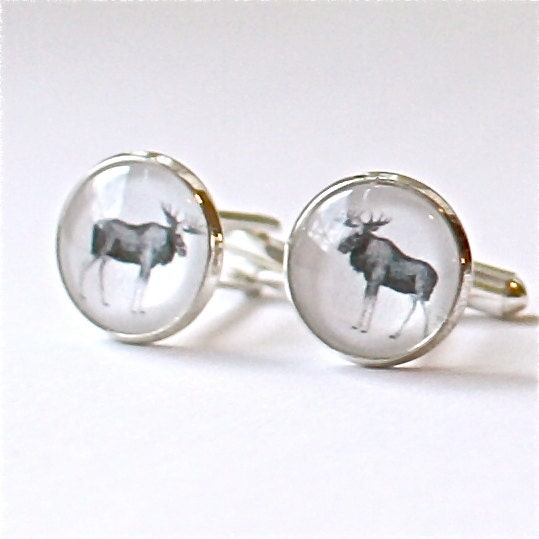 mens cufflinks, norwegian moose, modern design