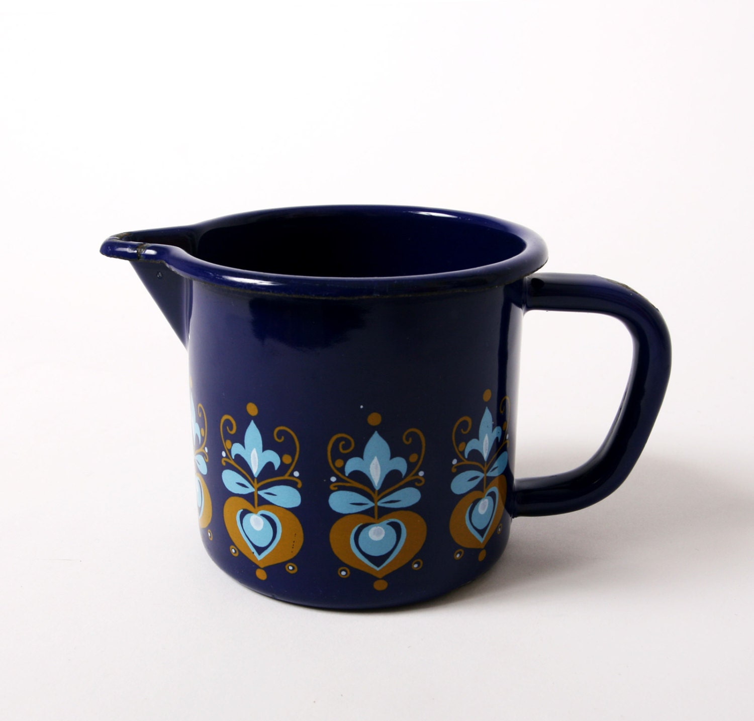 vintage enamel pitcher blue retro scandinavian danish pattern retro