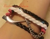 Black White silver infinity one direction directioner braided leather charm bracelet perfect for gifting to love ones for valentine gift