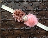 Pink Flower Girl Headband, Flower Girl Hair Accessory, Pink Flower Girl Head Piece, Ivory Baby Wedding Headband, Polka Dot Baby Headband