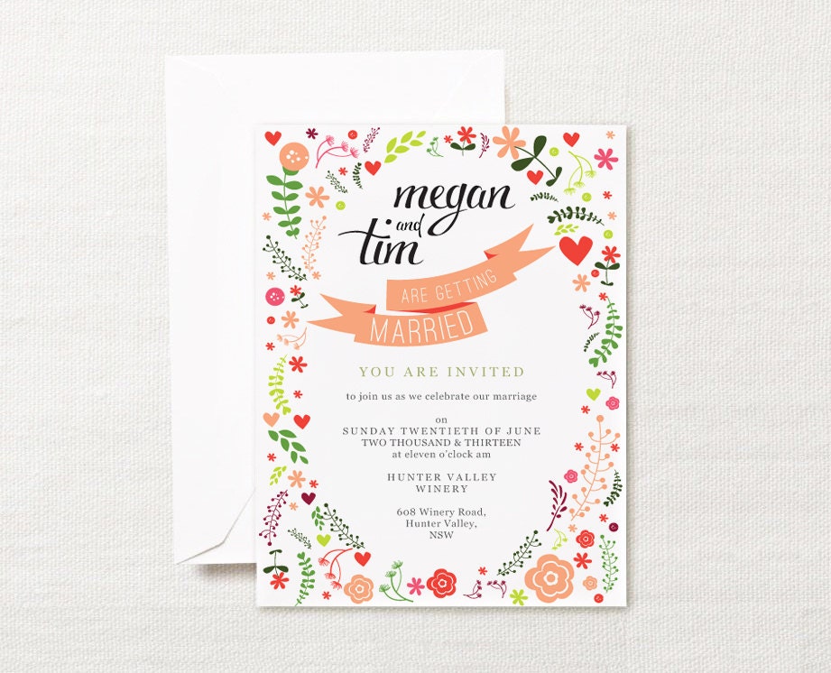 Whimsical printable wedding invitation calligraphy - pink floral wedding invite, rsvp / reply card set Il_170x135