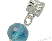 Blue Glass Large Hole Beads, Charms for bracelets, Dangle 8mm Bead Silver CHARMS,  for European Style Bracelet, Sea & Ocean AB Blue-