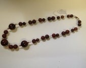18" Mahogany tigers eye and dusty rose agate necklace on silver plated links with copper beads