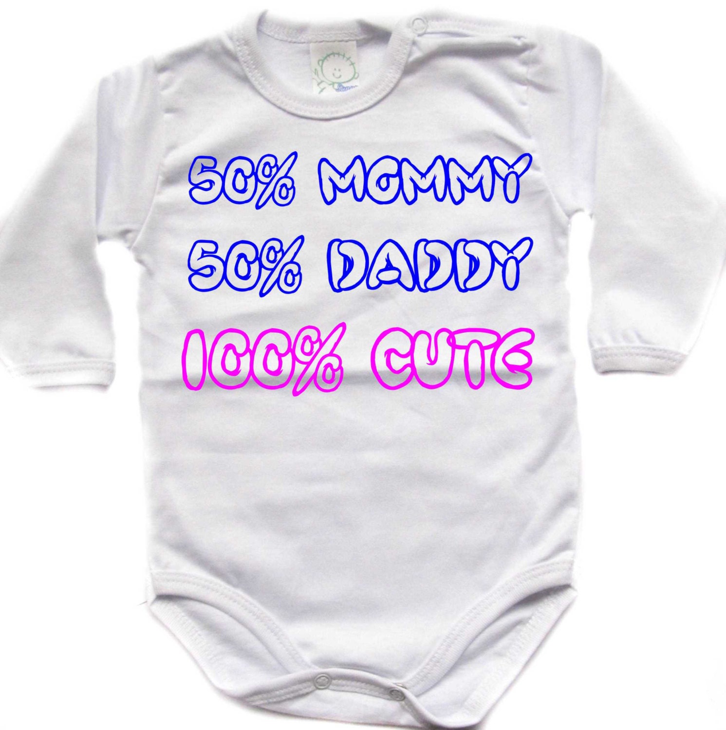 Baby bodysuit " 50 Mommy, 50 Daddy  100 Cute " fun , One Piece Bodysuit Funny Baby Onesie Child boy girlen's Clothing Kid's Shower boy girl