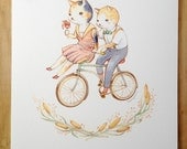 Art Print - "Wheels of Love" - 8x10 Kitties on Bike
