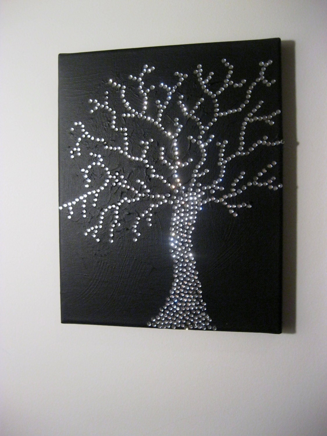 Abstract tree acrylic painting with rhinestone 8x10