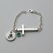 Rustic sideways cross bracelet with Personalized Monogrammed Disc and Swarovski Channel Drop Birthstone, Custom, Initial, Graduation Gift