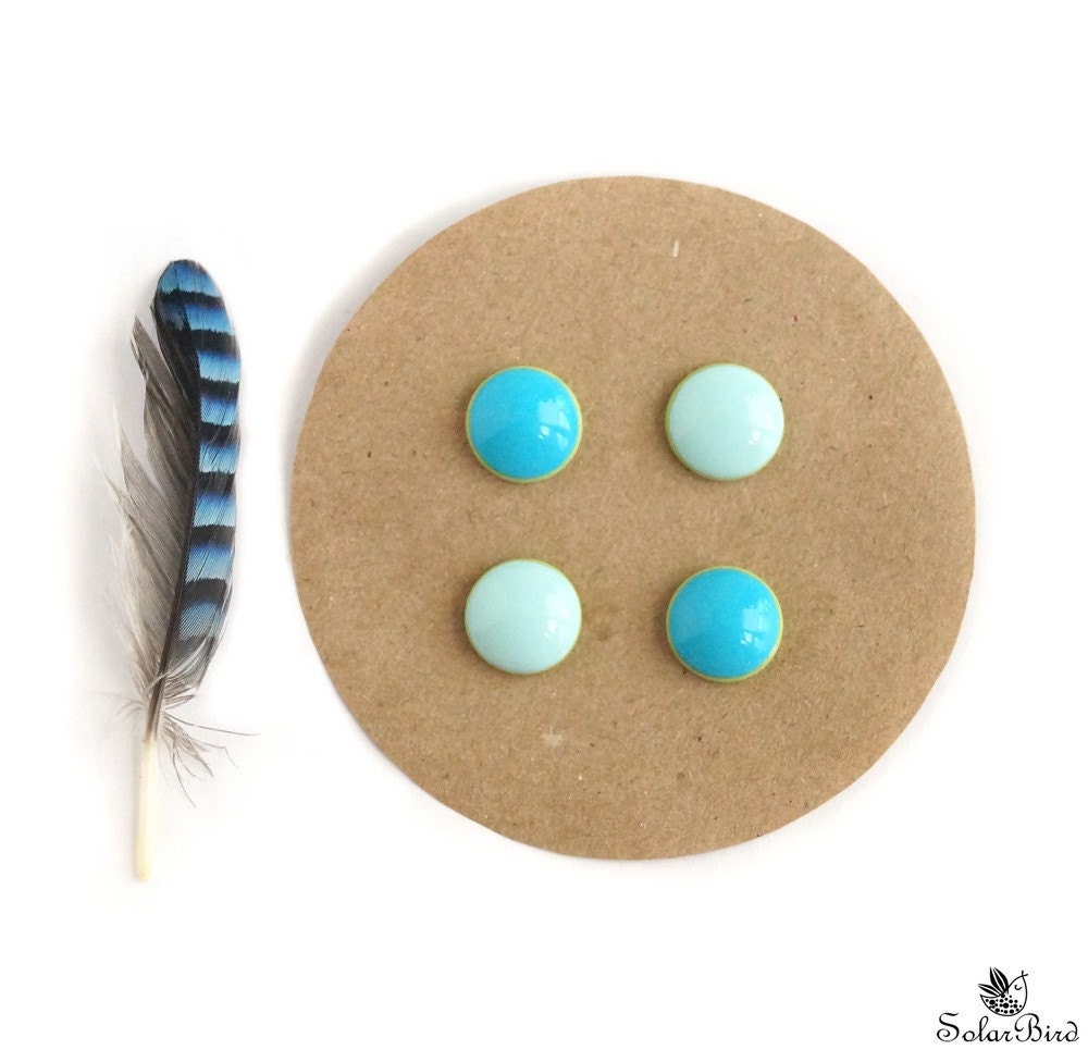 Turquoise /Mint tiny stud earrings - Set of two pairs - Jewelry set - Simple Minimalist - SolarBird Turquoise /Mint tiny stud earrings - Set of two pairs - Jewelry set - Simple Minimalist - SolarBird