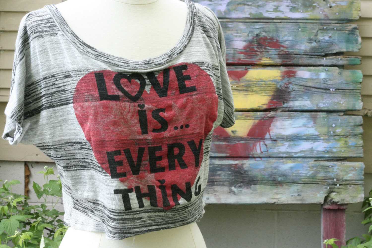 Belly Shirt/ Black, white, and gray stripes/ Heart shirt/ retro doll/ S-M