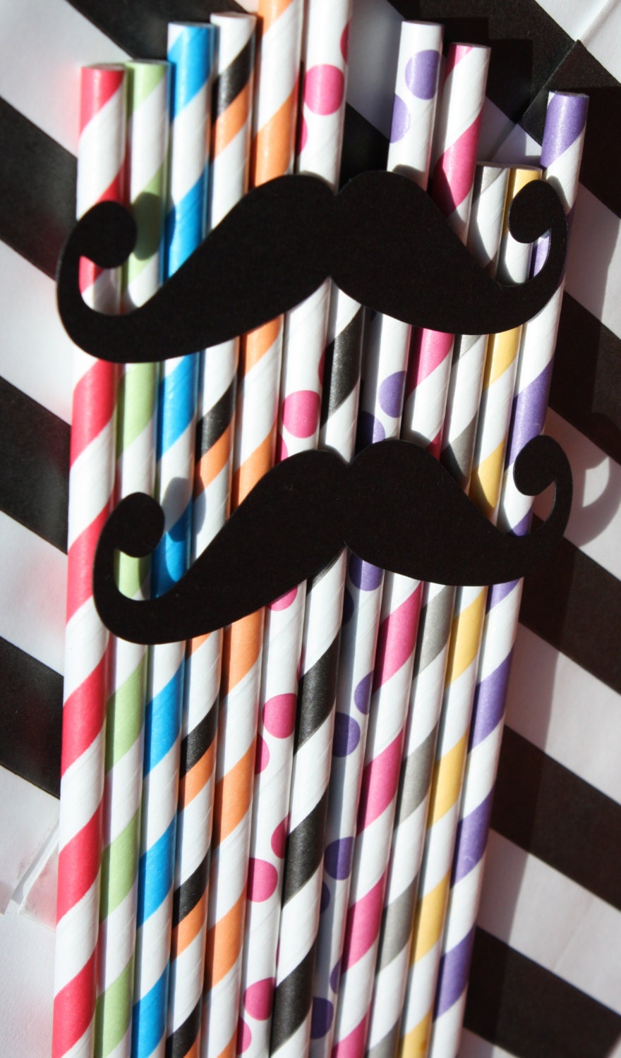 12 Mustache Moustache Party Straws, Party Straws Made to Order Pick your Color Straw