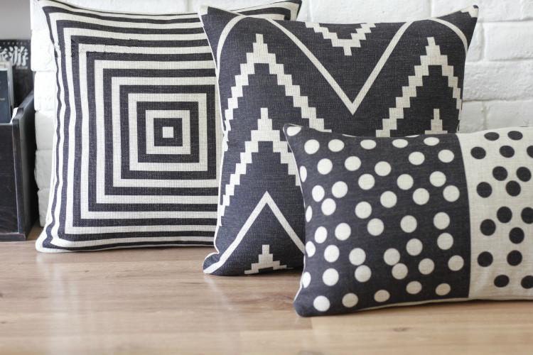 Eco-friendly Pillow Case, White Black Cushion Cover, Handmade Cushion Case, Car Throw Pillow Cover