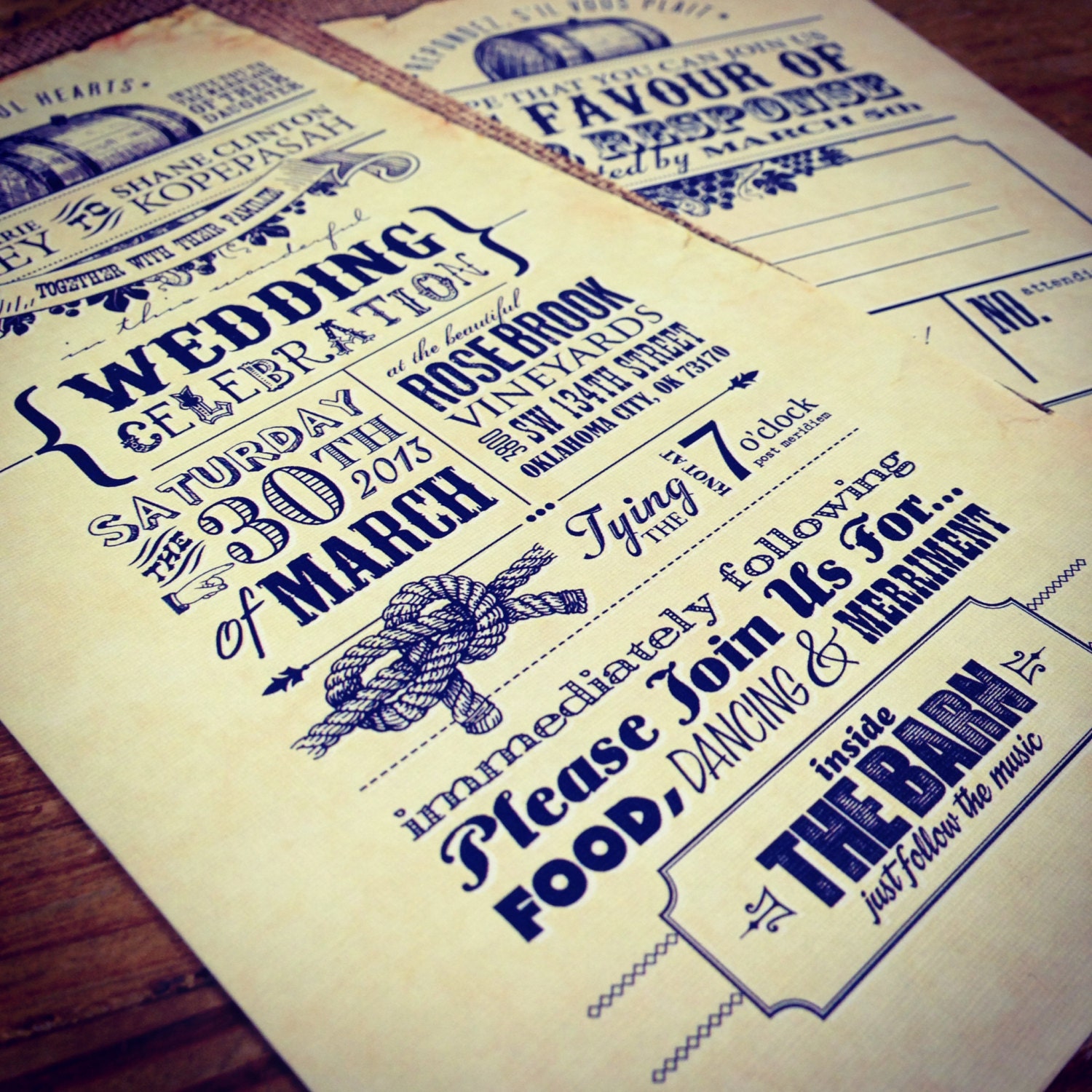 Burlap Barn Rustic Vintage Wedding Invitations, RSVPs & More