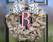 Summer wreath  - Burlap Wreath - Wreath for Door - Chevron Wreath - Country Cottage - Shabby Chic Decor - Spring Decorations - Home decor -