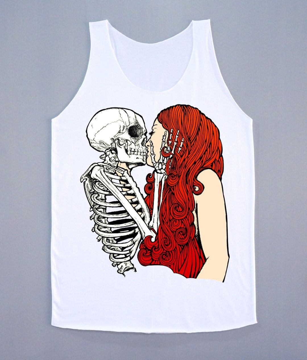 Skull Kiss Girl T-Shirt Skull Kiss Women T-Shirt Skull Shirt Tank Top Women Tunic Singlet Sleeveless White Shirt Vest Women T-Shirt Size M,L