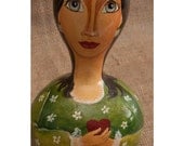 handmade painted gourd-pumpkin, original art, gift,  green, home decoration, folk art OAKK