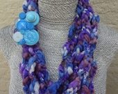1st Item Free Shipping - Infinity Necklace "Summer" Scarflace - Hand Crochet - Multi Color with Brooch