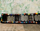 Vintage African Necklace / Handmade Beaded Choker Style Necklace / Tribal Primitive Rustic Spring Fashion