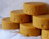 Cold process soap- moroccan- gold- round- embossed- goat milk- cocoa butter- shea butter- luxury- natural soap